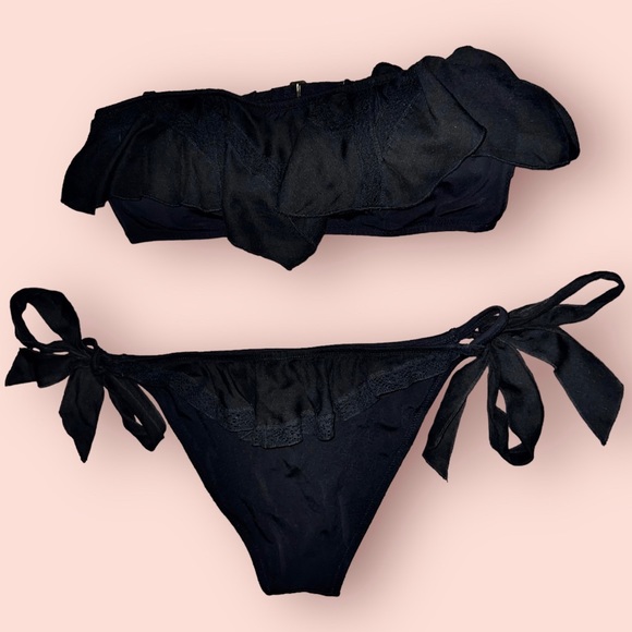 *RARE* Black Victoria’s Secret (Crochet/Ruffle) Detailed Cheeky Swimsuit Bikini - Picture 1 of 15
